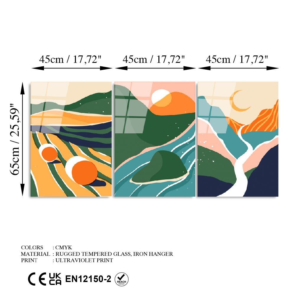 UV-946 - Dekorativna Slika na Kaljenom Staklu, Višebojna, 45 x 65 cm (Set od 3 Komada) slika 7