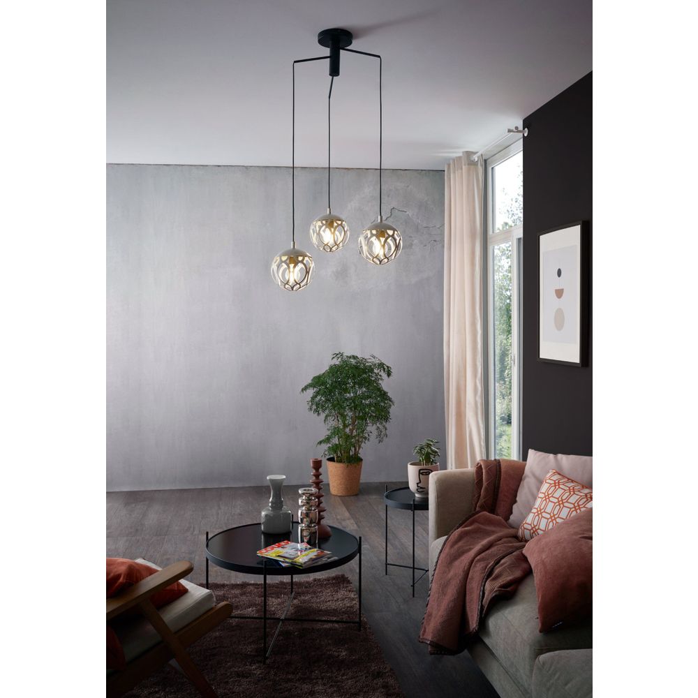 Eglo viseća lampa mirtazza e27 3x60w crno/boja šampanjca v:1100mm o590mm slika 3