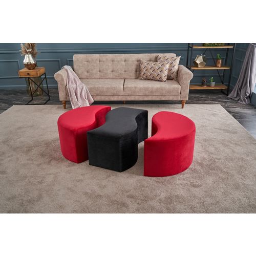 Atelier Del Sofa Tabure, Crno Crvena, Alya Puf - Red, Black slika 3