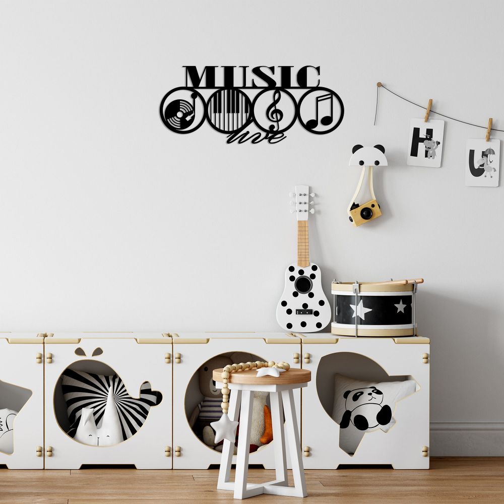 Dekorativni Metalni Zidni Ukras 'Music - 467' u Crnoj Boji slika 3