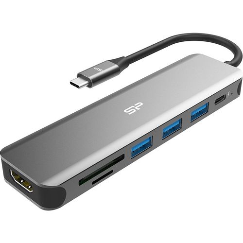 Silicon Power SPU3C07DOCSU200G USB-C 7-in-1 Hub, SD Card-reader, MicroSD Card Reader, 1x HDMI 4K, 3x USB3.2 Gen.1 (up to 5Gbps), 1x USB-C (PD2.0 charging up to 60W), Cable 0.15m slika 3