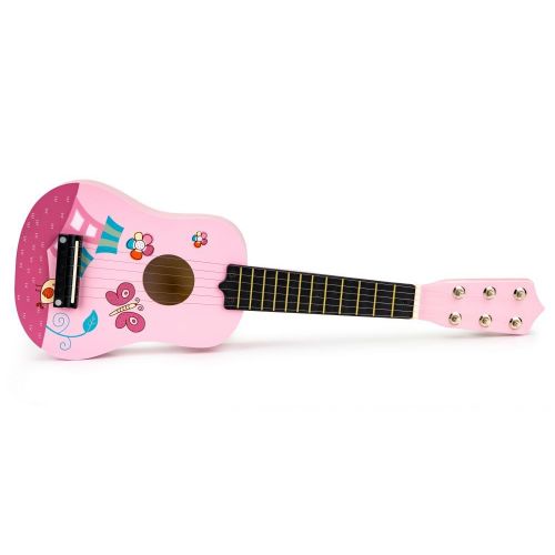 Eco Toys Drvena Gitara za Decu sa Metalnim Žicama – Pink slika 3