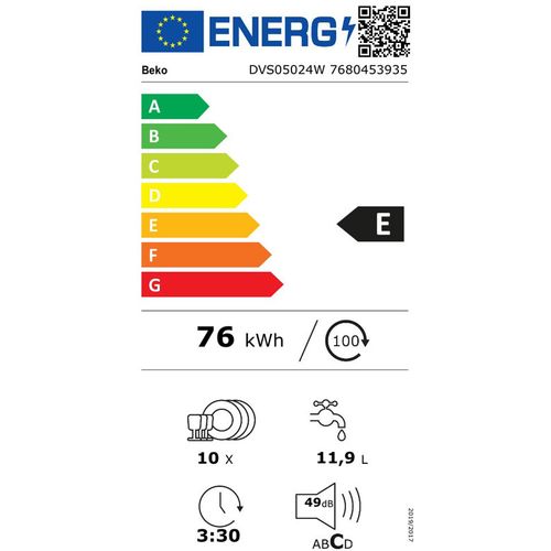 Beko DVS 05024 W Mašina za pranje sudova, 10 kompleta, Bela boja slika 7