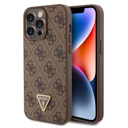 Maska Guess Hc PU Leather 4G Triangle Strass za iPhone 15 Pro Max 6.7 braon (GUHCP15XP4TDPW) slika 1