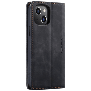 CaseMe Futrola preklopna za iPhone 14, koža, crna - Flip Leather Phone Case iPhone 14