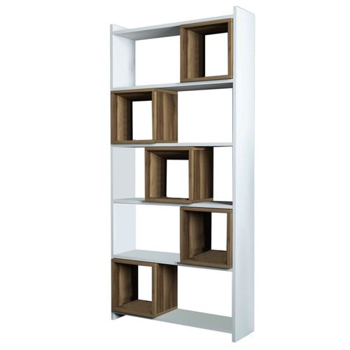 Woody Fashion Polica za knjige, Box - White, Walnut slika 4