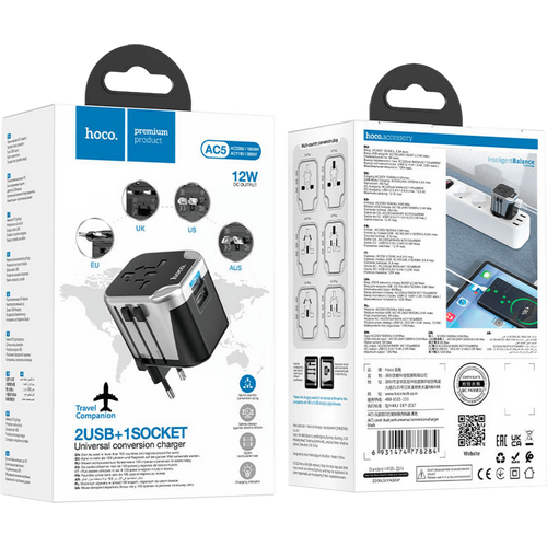 hoco. Punjač kučni, univerzalni, EU/UK/US/AU, 2 x USB,2.4 A - AC5 Level slika 2