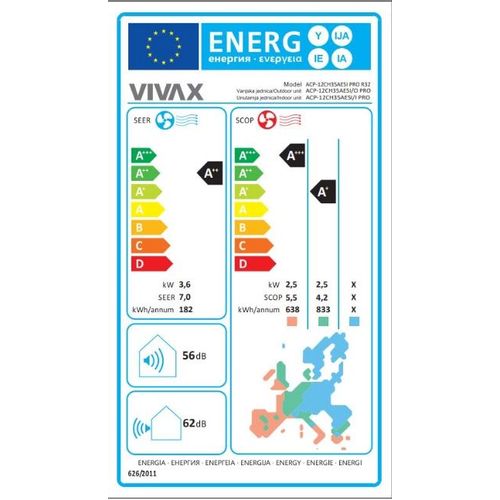 Vivax ACP-12CH35AESI PRO R32 Inverter klima uređaj, 12000 BTU, 3,52kW, WiFi ready, Sa UV lampom slika 5