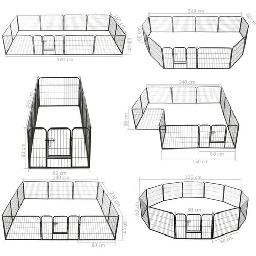 Ograda za pse s 12 ploča od čelika 80 x 60 cm crna slika 28