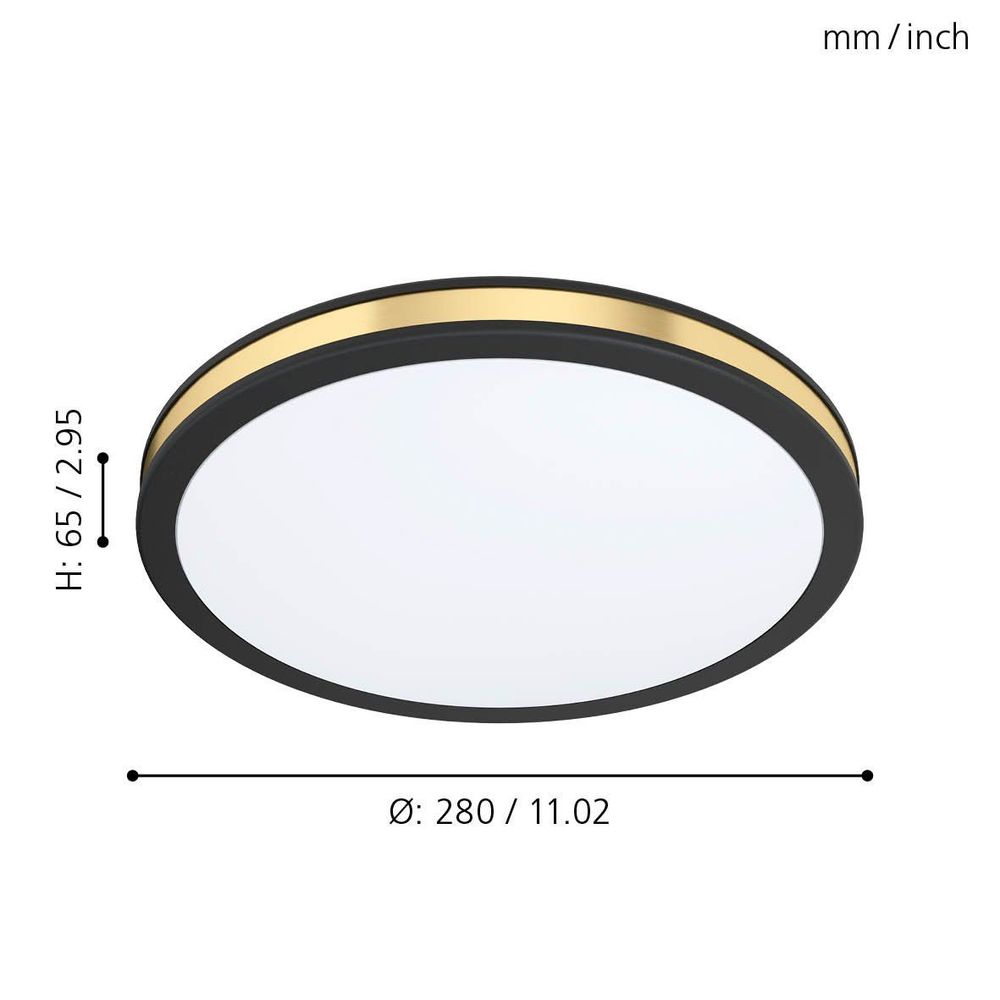 Eglo Pescaito zidna/stropna/1, led, 12w, 1350lm, prom 280, crna/zlatna/čelik  slika 3