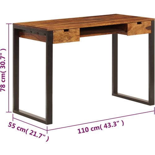 Radni stol od masivnog drva šišama i čelika 110 x 55 x 78 cm slika 42