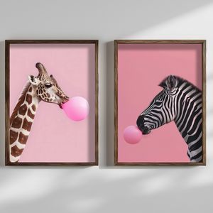 Dekorativna slika u okviru (2 komada) HUM107, boja: višebojna - zebra / žirafa