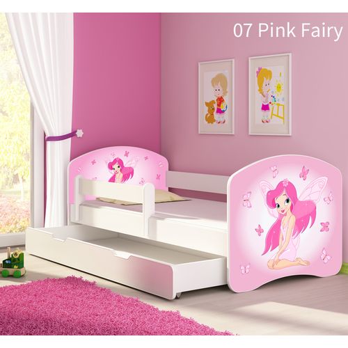Dječji krevet ACMA s motivom, bočna bijela + ladica 140x70 cm - 07 Pink Fairy slika 1