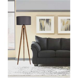 Tripod Yanık Lambader Silindir Koyu Gri Abajurlu