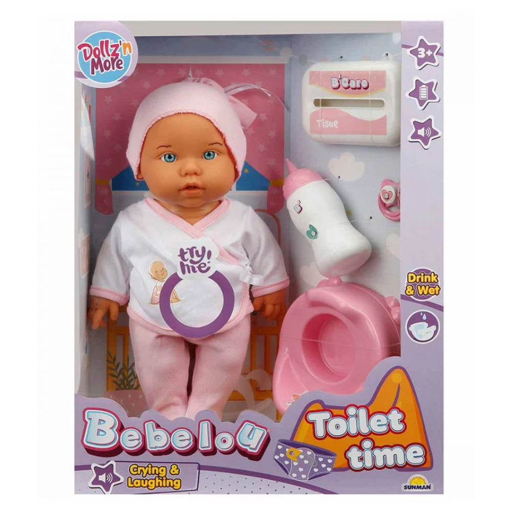 SUNMAN Dollz'n More 30141 Bebelou Lutka sa zvučnim funkcijama Toilet Time 35cm, Sorto slika 5