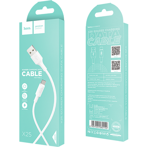 hoco. USB kabl za smartphone, USB type C kabl, 1 met, 2 A,bijela - X25 Soarer USB type C, White slika 2