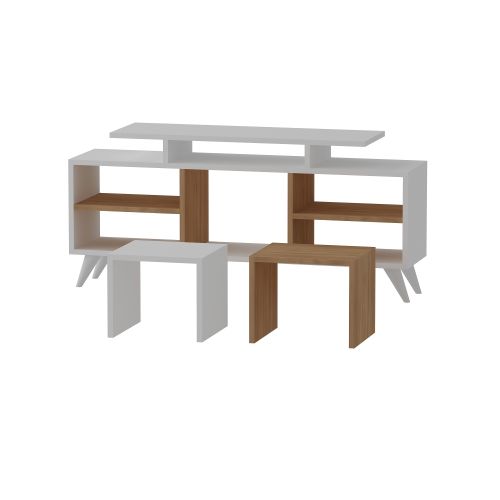 Kutay - White, Teak WhiteTeak TV Unit slika 3