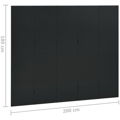 Sobna pregrada s 5 panela crna 200 x 180 cm čelična slika 10