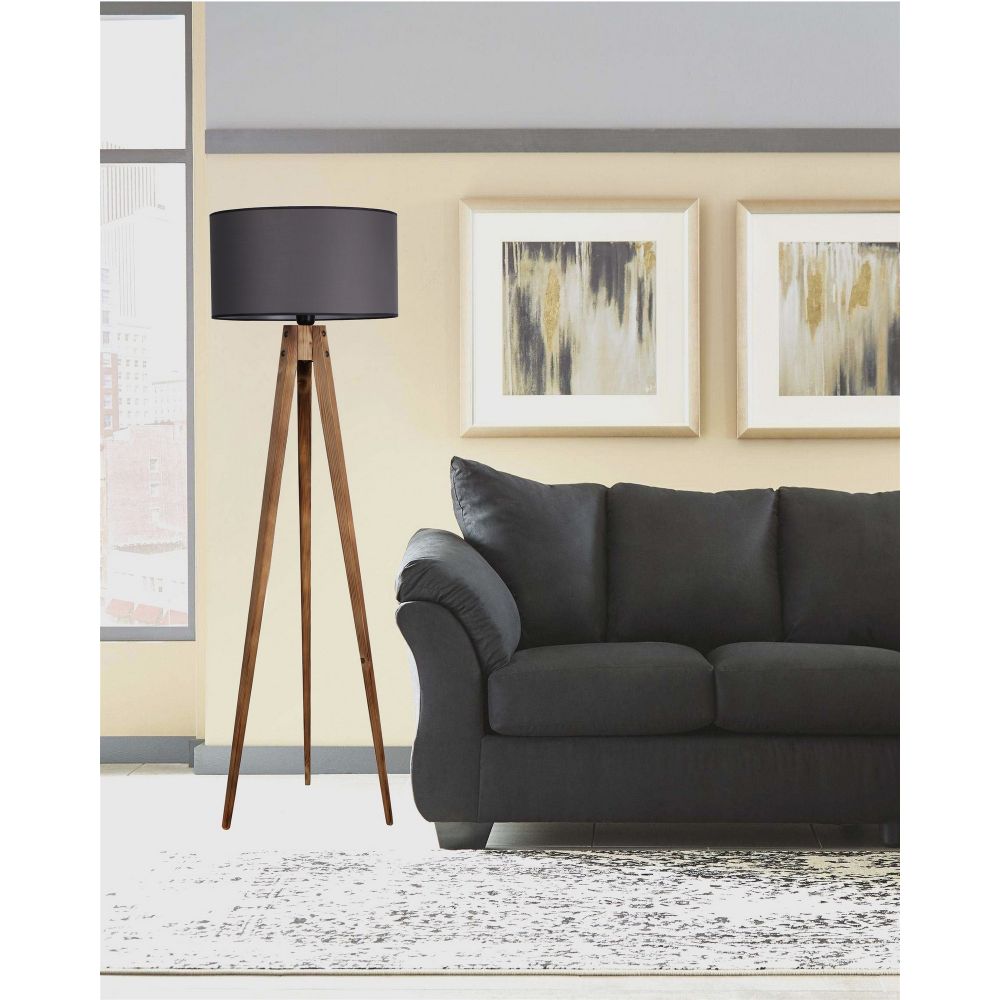 Tripod Yanık Lambader Silindir Koyu Gri Abajurlu slika 1