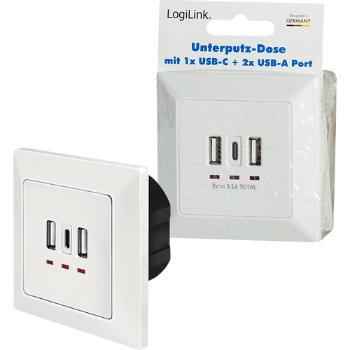 Logilink uzidna utičnica, 2 USB-A, 1 USB-C slika 1