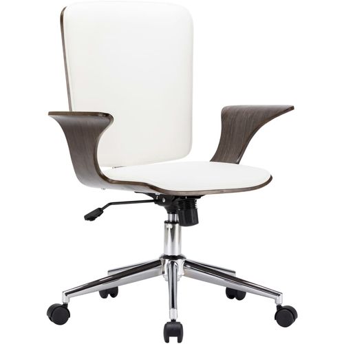 Okretna uredska stolica od umjetne kože i savijenog drva bijela slika 23