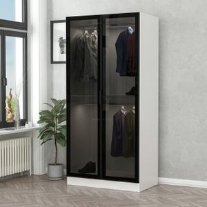 Kale Glass Black - Ormar 190 cm Crno-Bijeli