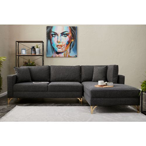 Atelier Del Sofa Kutna garnitura, Antracit Zlato, Berlin Right - Anthracite, Gold slika 3