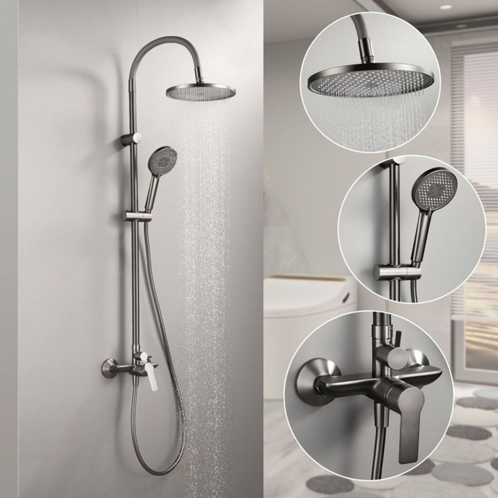 Inter Ceramic tuš sustav alisado s tuš ružom s 1 funkcijom i tuš palicom s 3 funkcije silikon/mesing/ss201 gun grey slika 2
