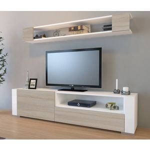 TV komoda Arya – bijela / dekor drveta Cordoba