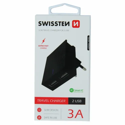 Swissten punjač 2x USB 3A crna slika 3