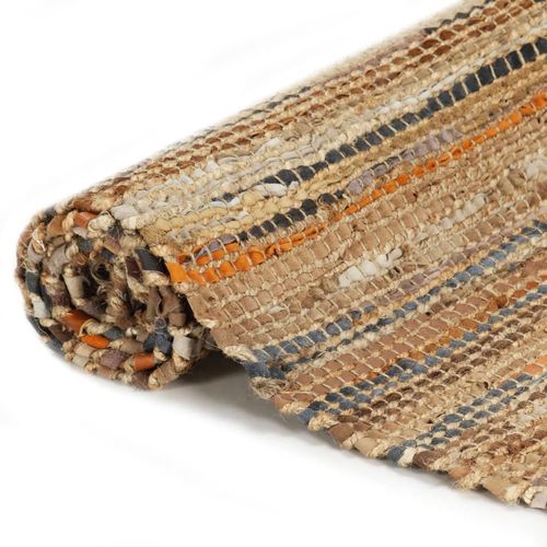 Ručno tkani tepih Chindi koža i juta 160 x 230 cm žućkastosmeđi slika 15
