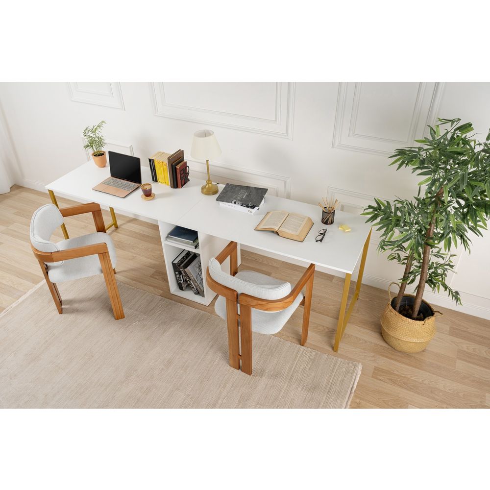 Twin Study Desk - Bijela i Zlatna slika 1