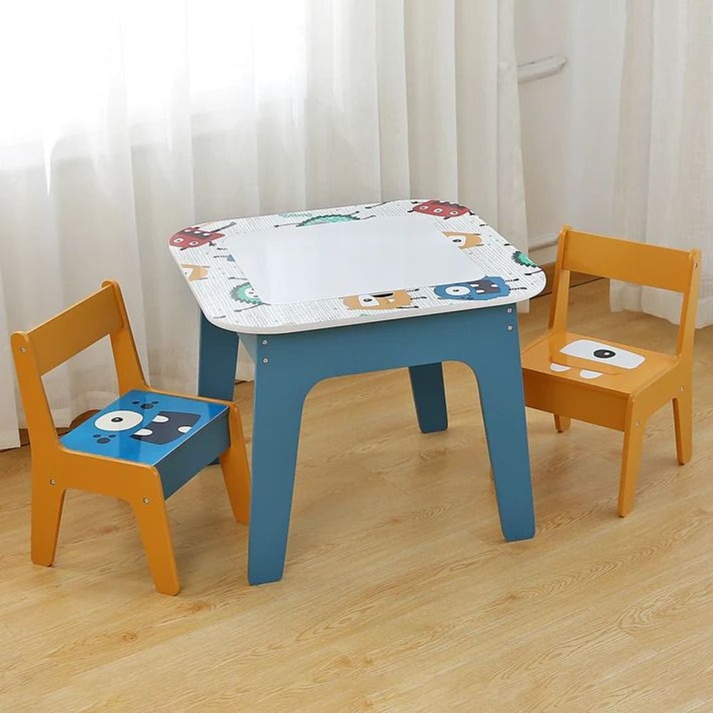 Kinder Home Drveni dječiji sto sa dvostranom pločom i dvije stolice, Šareni slika 7