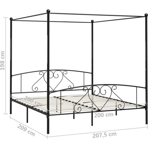 Okvir za krevet s nadstrešnicom crni metalni 200 x 200 cm slika 5