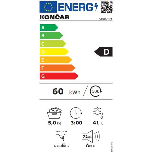 Končar VM065JF1 Veš mašina, 5kg, 600rpm, Dubina 50cm slika 2