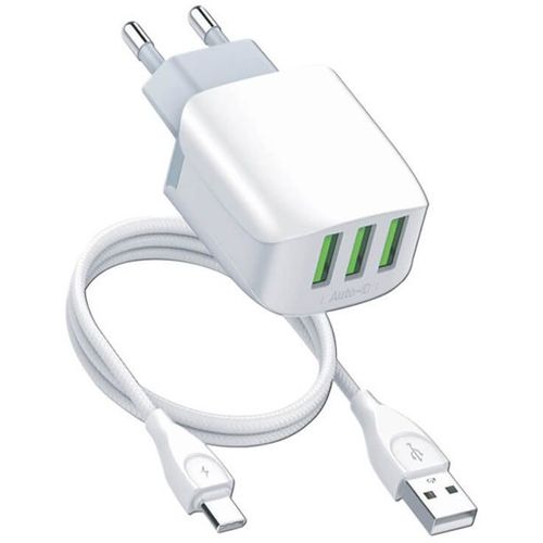 MOYE VOLTAIC USB CHARGER 3 PORTS 5V/3.4A 17W WHITE + USB C CABLE slika 1