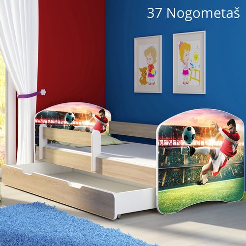Dječji krevet ACMA s motivom, bočna sonoma + ladica 160x80 cm 37-nogometas slika 1