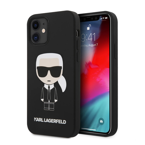 Maska Karl Lagerfeld Hc Silicone Full Body Ikonic za iPhone 12 mini 5.4 crna (KLHCP12SSLFKBK) slika 1