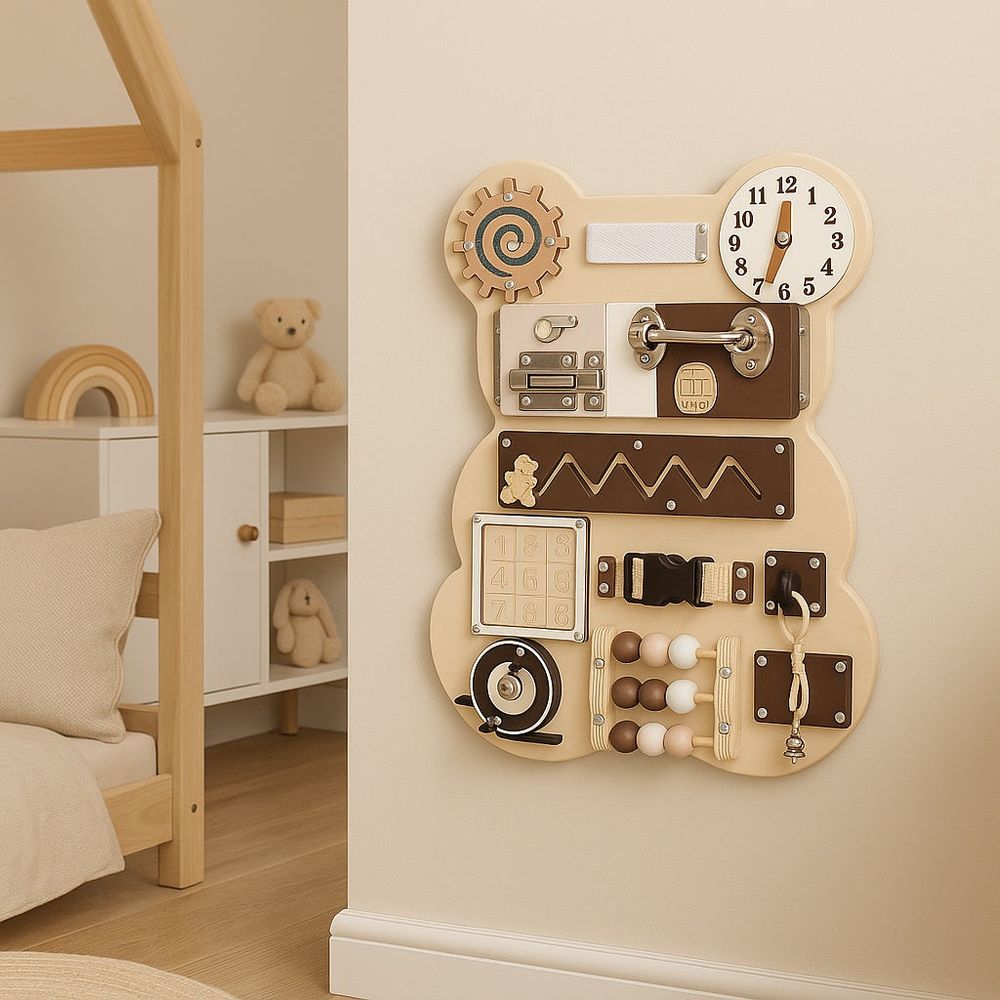 Kinder Home Drvena Montessori ploča Busy Board Bear 30x39cm slika 10