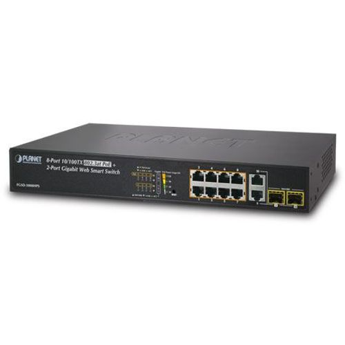 Planet 10-Port Web Managed PoE Switch (8x 100Mbps 802.3at PoE (125W) 2x combo GbE SFP) Uplink Ports Rackmount Desktop Switch slika 1