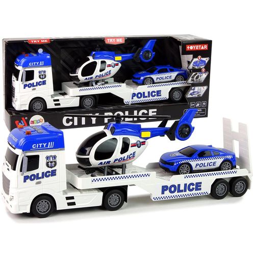 Igračka policijski set kamion transporter helikoptera i auta slika 1