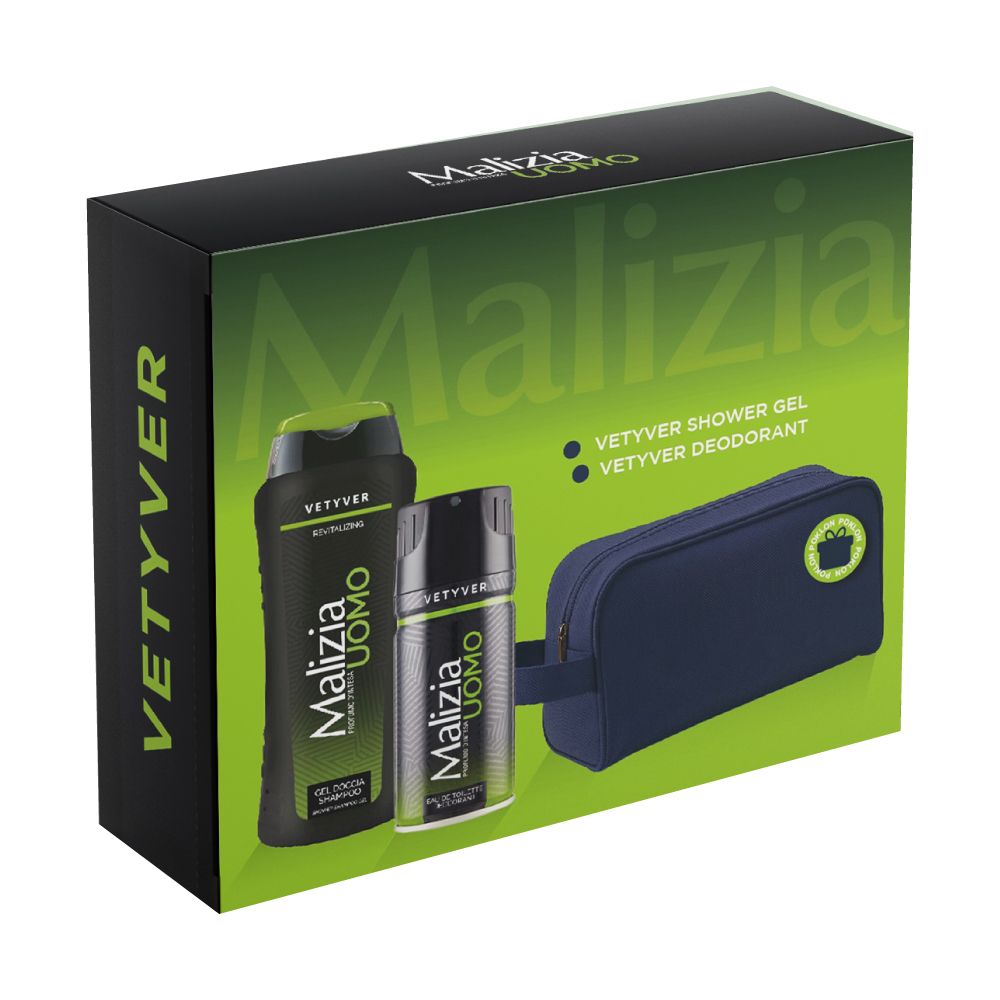 Malizia Muški set New Uomo Set Deo Dezodorans u spreju 150ml+Gel za tuširanje 250ml+Neseser slika 1