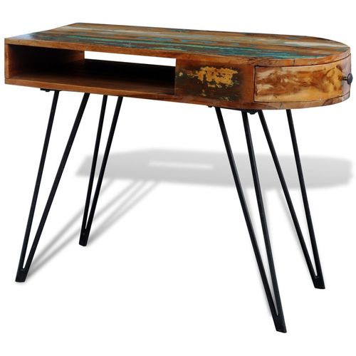 Radni stol od masivnog obnovljenog drva sa željeznim nogama slika 12