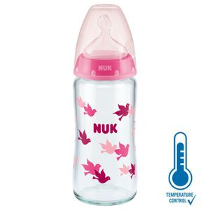 NUK Staklena flašica First Choice+ sa indikatorom temperature 240ml 0-6mj, Roza