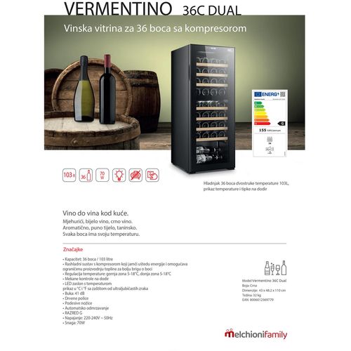 Melchioni Family rashladna vinska vitrina, zapremina 103 lit - Vermentino 36 C dual slika 3