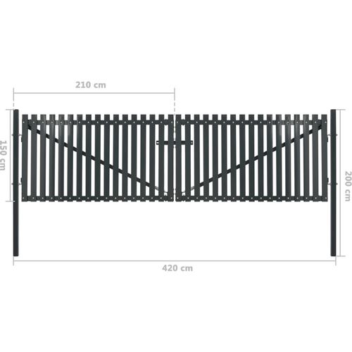 Dvostruka vrata za ogradu od čelika 400 x 200 cm antracit slika 14