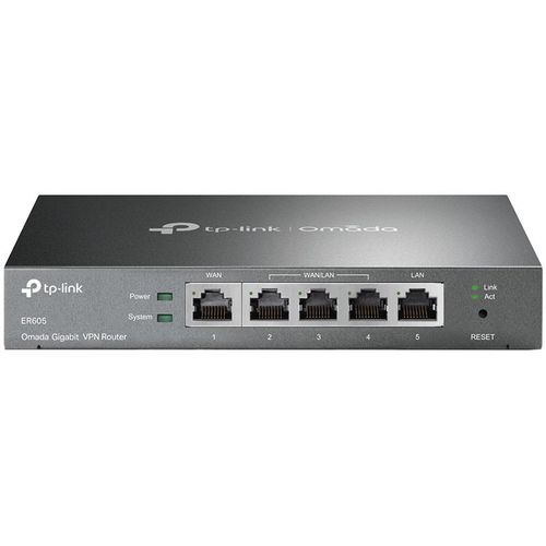 TP-Link ER605 Omada Gigabit VPN Router, 1 x G WAN, 1 x G LAN, 3 x WAN/LAN, 25K Concurrent Sessions, 128 MB DRAM, SPI 16MB Flash,IPSec, L2TP, PPTP, OpenVPN, SPI Firewall, DoS, 4 KV lightning protection slika 1
