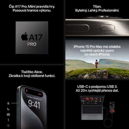 Apple iPhone 15 Pro 1TB (MTVC3SX/A) crni mobilni 6.1" Hexa Core Apple A17 Pro 8GB 1TB 48Mpx+12Mpx+12Mpx Dual Sim slika 9