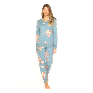Ženska pamučna pidžama s cvjetnim printom