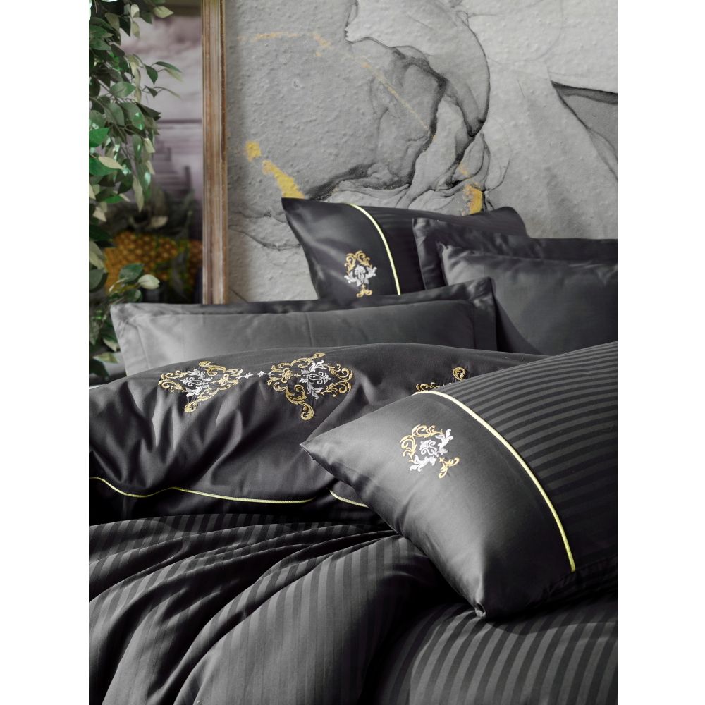 King - Anthracite Anthracite
Gold
White Satin Double Quilt Cover Set slika 2